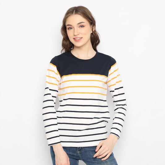 MATSUDA Kaos Wanita T Shirt Stripe Katun Cora