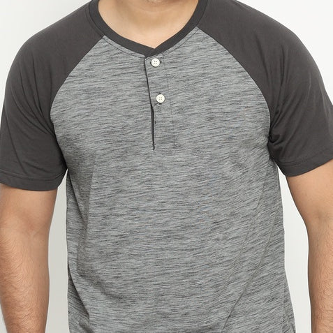 MATSUDA Kaos Pria T Shirt Henley Texture Slub Kawagoe