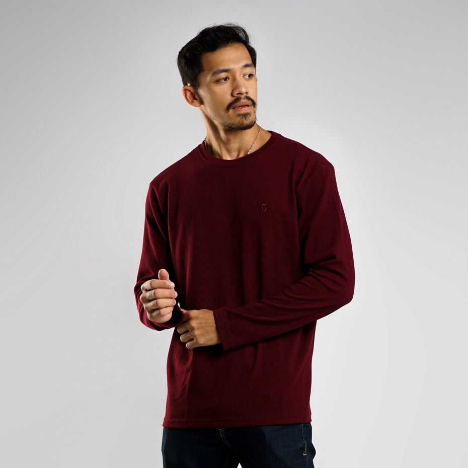 MATSUDA Kaos Lengan Panjang Texture Popcorn Katun Nagato