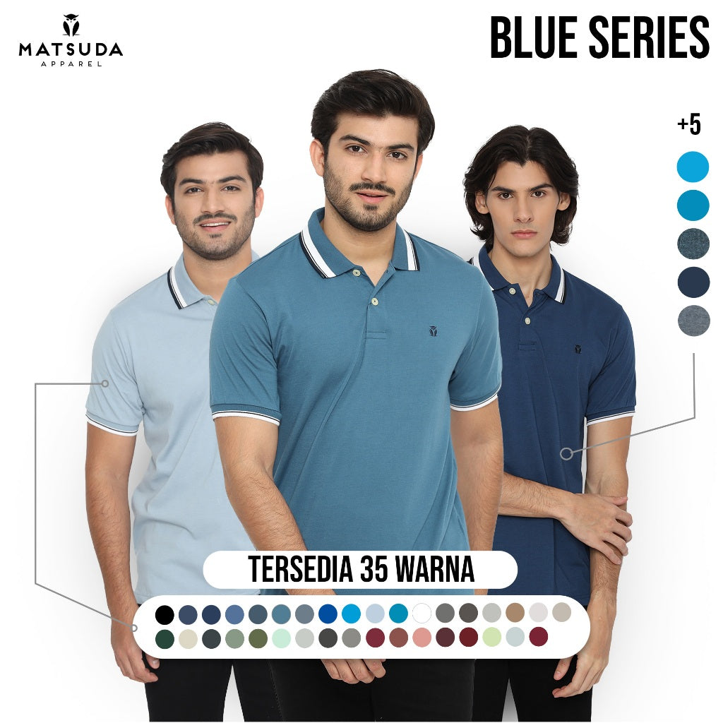 MATSUDA Kaos Polo Shirt Pria Kerah Aioi Seri Warna Biru