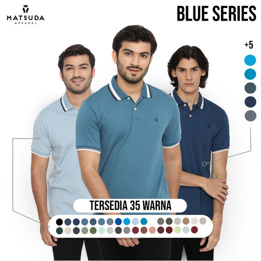 MATSUDA Kaos Polo Shirt Pria Kerah Aioi Seri Warna Biru