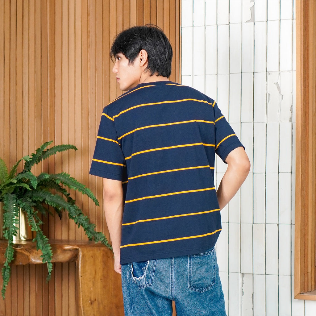 Matsuda Kaos Oversize Stripe Ritto Navy Pria Anti Kusut Baju Garis Korean Style Adem