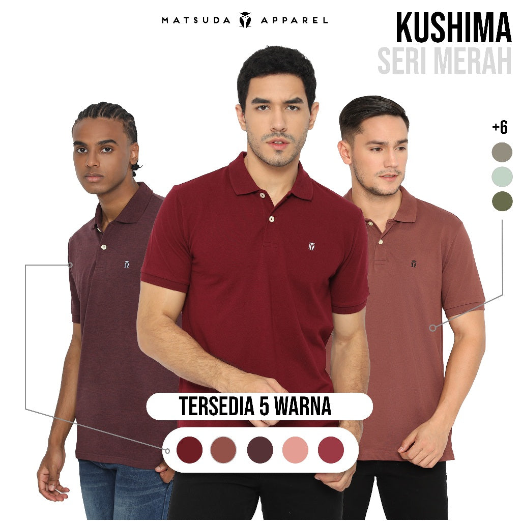 MATSUDA Kaos Polo Shirt Pria Kerah Kushima Seri Warna Merah