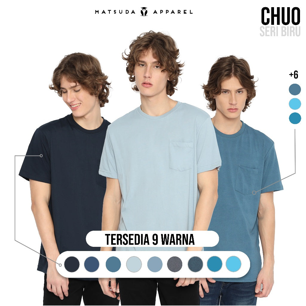 MATSUDA Kaos Polos Pocket T Shirt Cotton Chuo Seri Warna Biru