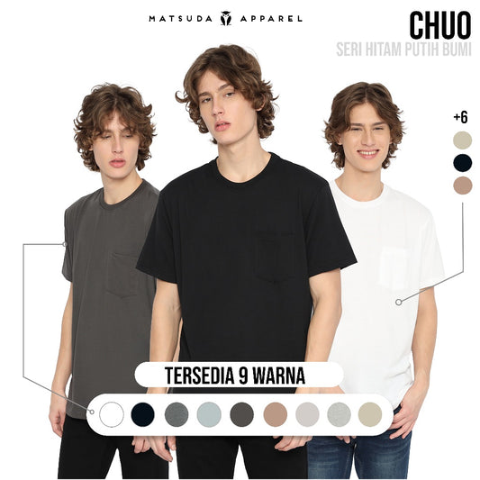 MATSUDA Kaos Polos Pocket T Shirt Cotton Chuo Seri Warna Hitam Putih Bumi