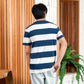 Matsuda T Shirt Pria Kaos Stripe Nanao Blue Teall Off white