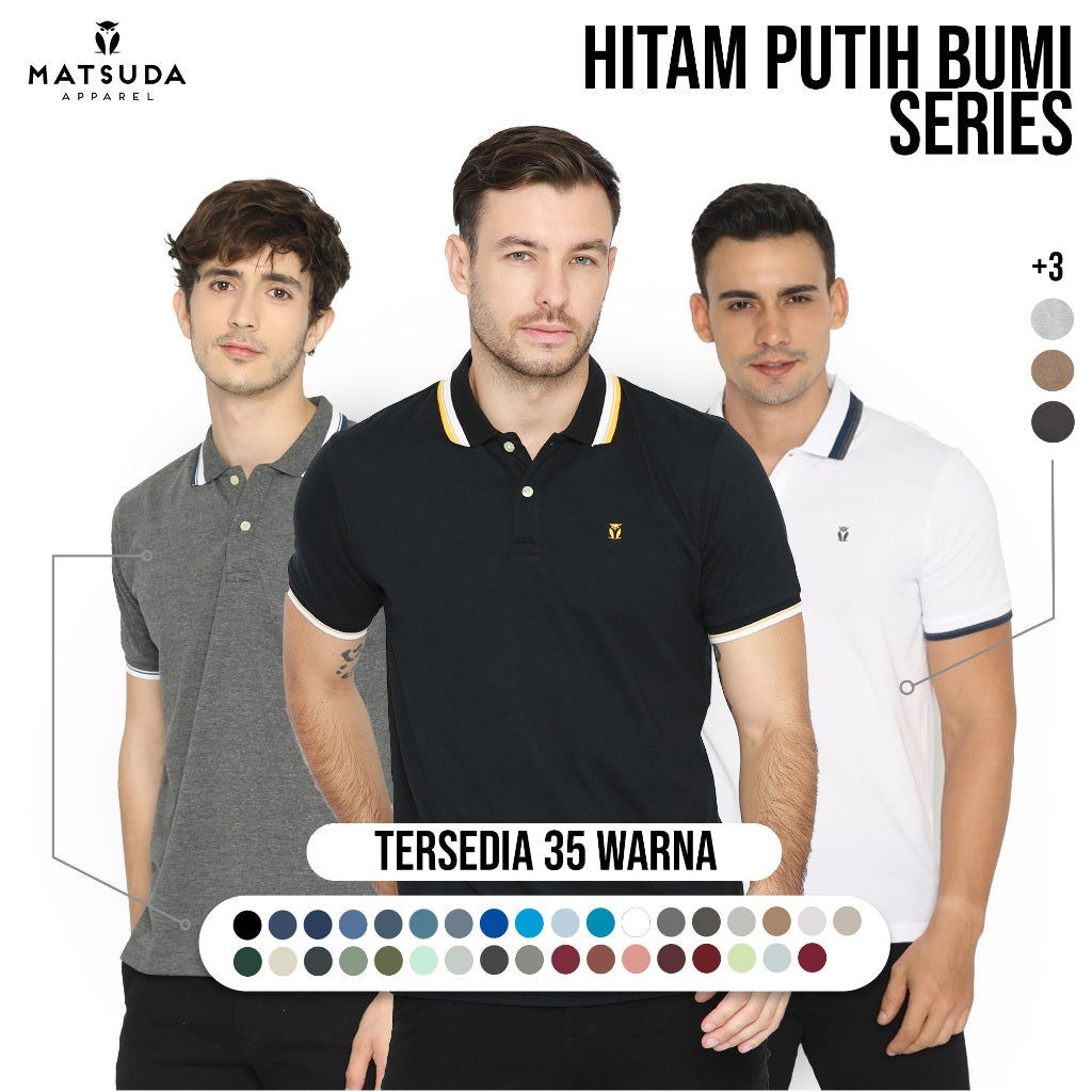 MATSUDA Kaos Polo Shirt Pria Kerah Aioi Seri Warna Hitam Putih Bumi