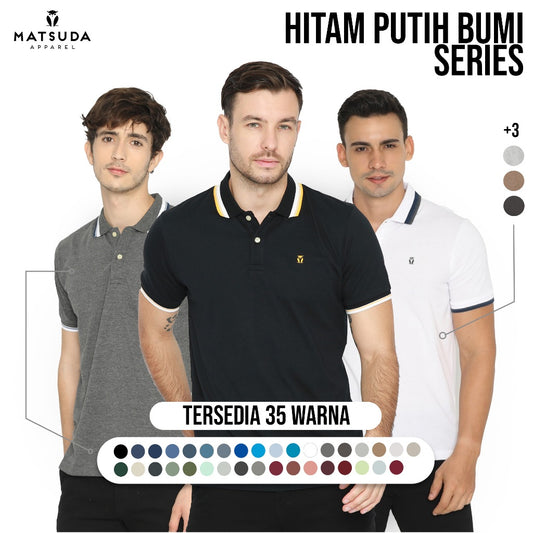 MATSUDA Kaos Polo Shirt Pria Kerah Aioi Seri Warna Hitam Putih Bumi