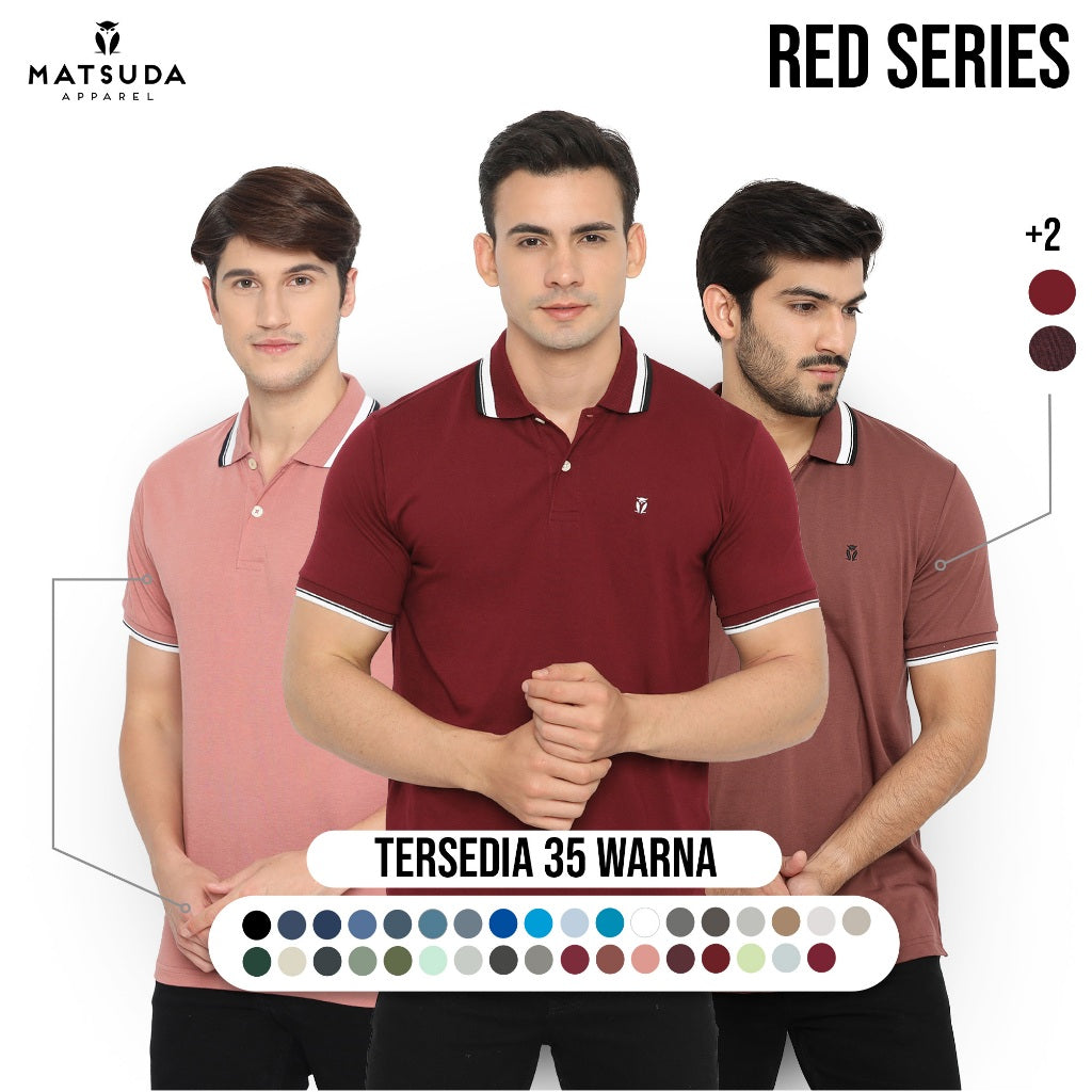 MATSUDA Kaos Polo Shirt Pria Kerah Aioi Seri Warna Merah
