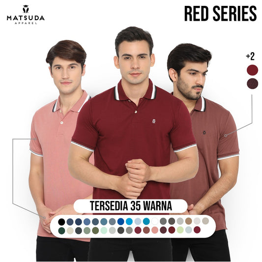 MATSUDA Kaos Polo Shirt Pria Kerah Aioi Seri Warna Merah