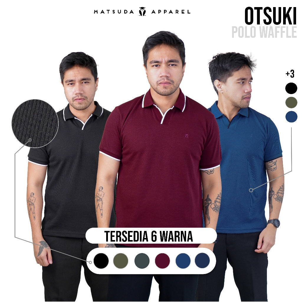 MATSUDA Kaos Polo Pria Waffel Kerah Otsuki