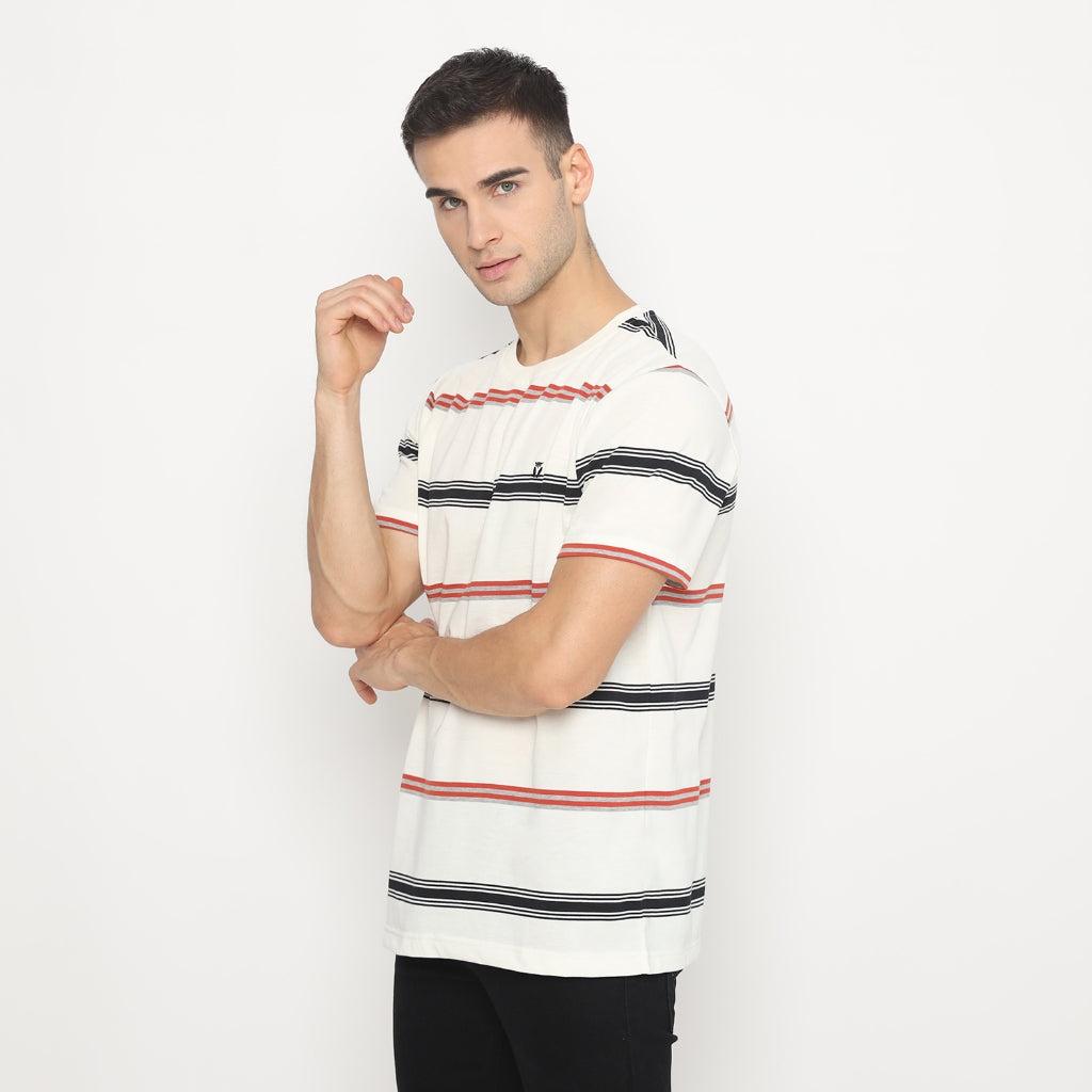 MATSUDA T Shirt Pria Kaos Stripe Motosu Offwhite