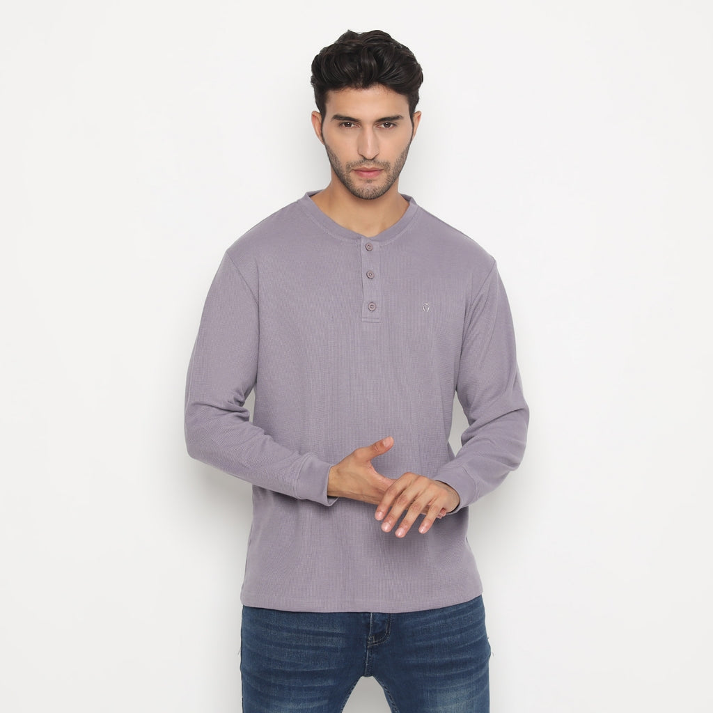 MATSUDA Kaos Lengan Panjang Henley Waffle Katun Miyama
