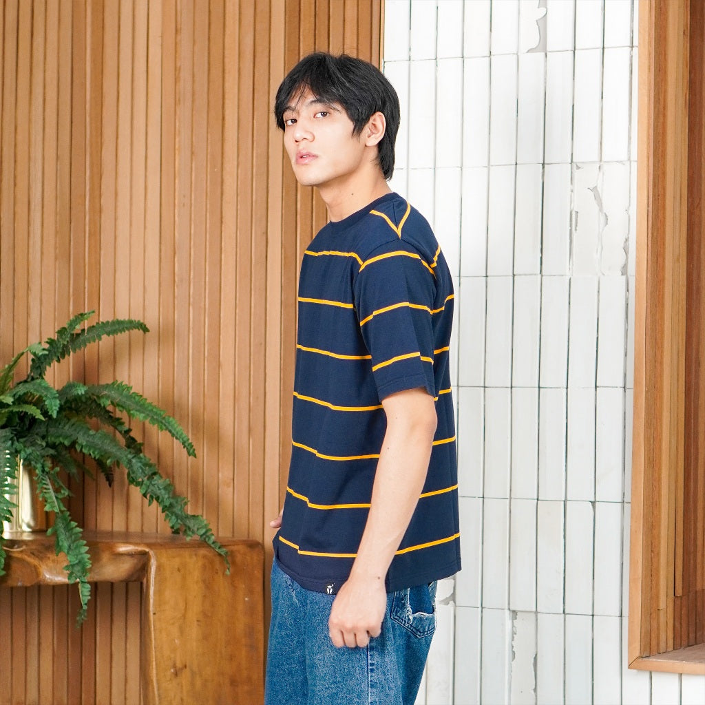 Matsuda Kaos Oversize Stripe Ritto Navy Pria Anti Kusut Baju Garis Korean Style Adem
