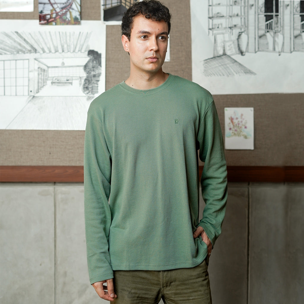 MATSUDA Kaos Lengan Panjang Texture Popcorn Katun Nagato