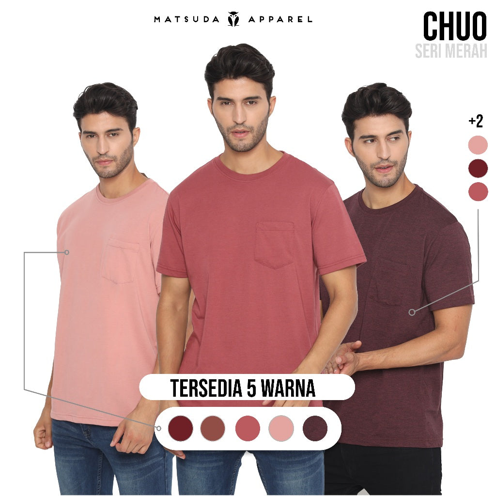 MATSUDA Kaos Polos Pocket T Shirt Cotton Chuo Seri Warna Merah