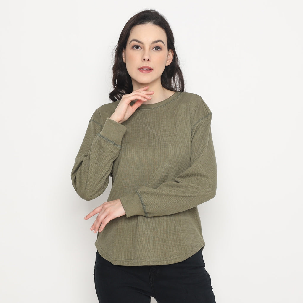 MATSUDA Kaos Polos Wanita Waffle Lengan Panjang Cotton Liv