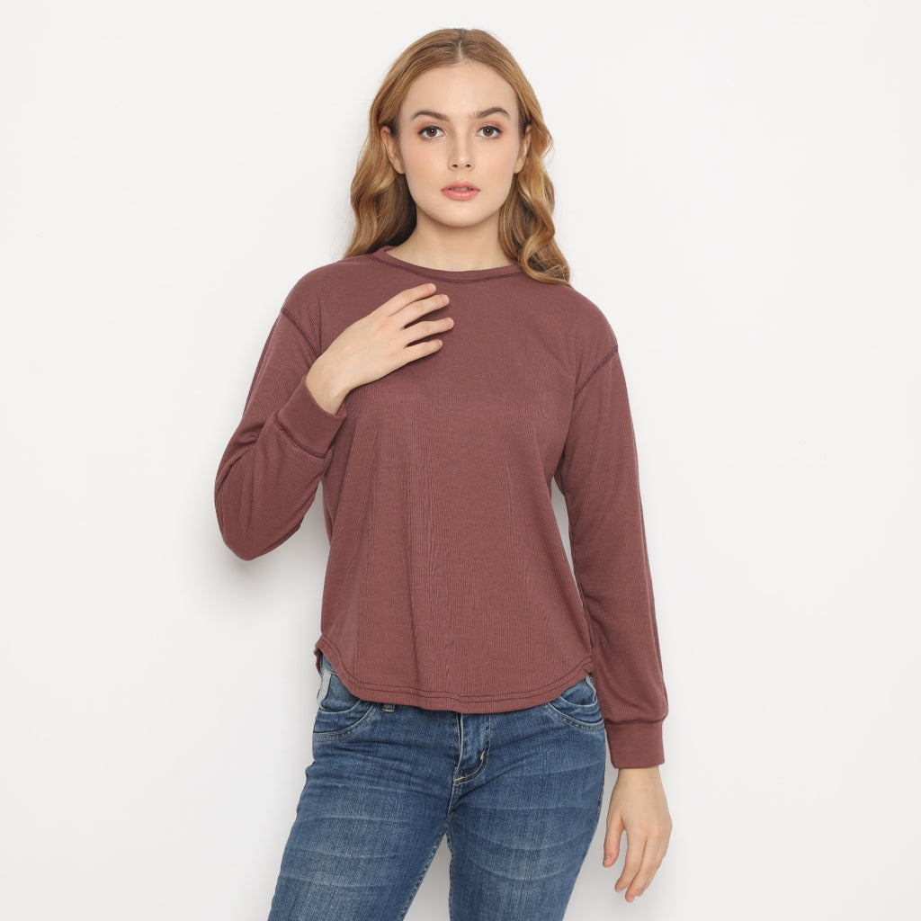 MATSUDA Kaos Polos Wanita Waffle Lengan Panjang Cotton Liv