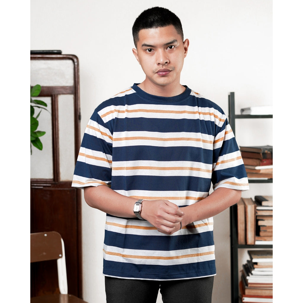 MATSUDA Kaos Oversize Stripe T shirt Katun Kinokawa Blue Teal