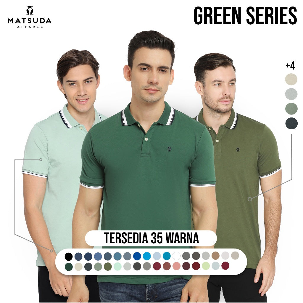 MATSUDA Kaos Polo Shirt Pria Kerah Aioi Seri Warna Hijau