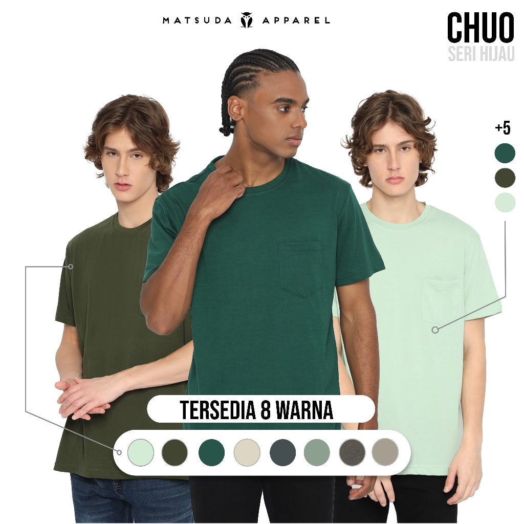 MATSUDA Kaos Polos Pocket T Shirt Cotton Chuo Seri Warna Hijau