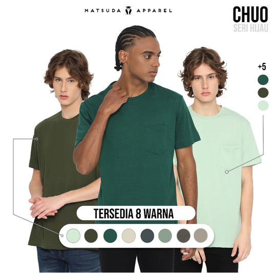 MATSUDA Kaos Polos Pocket T Shirt Cotton Chuo Seri Warna Hijau