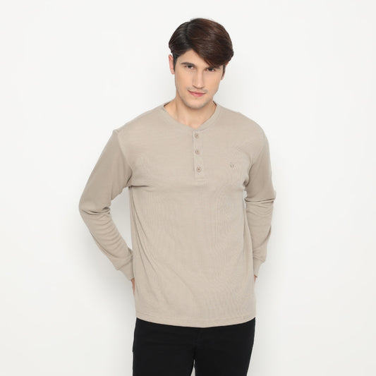 MATSUDA Kaos Lengan Panjang Henley Waffle Katun Miyama