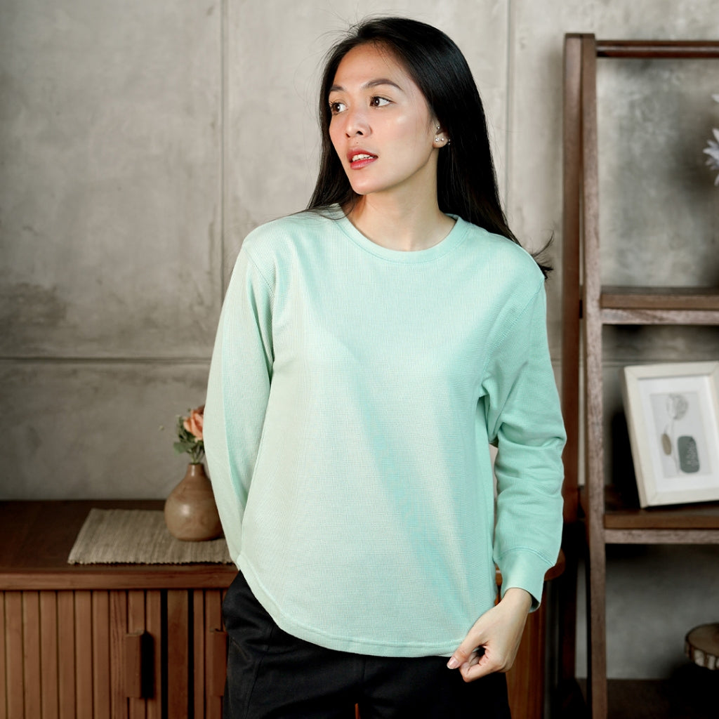 MATSUDA Kaos Polos Wanita Waffle Lengan Panjang Cotton Liv