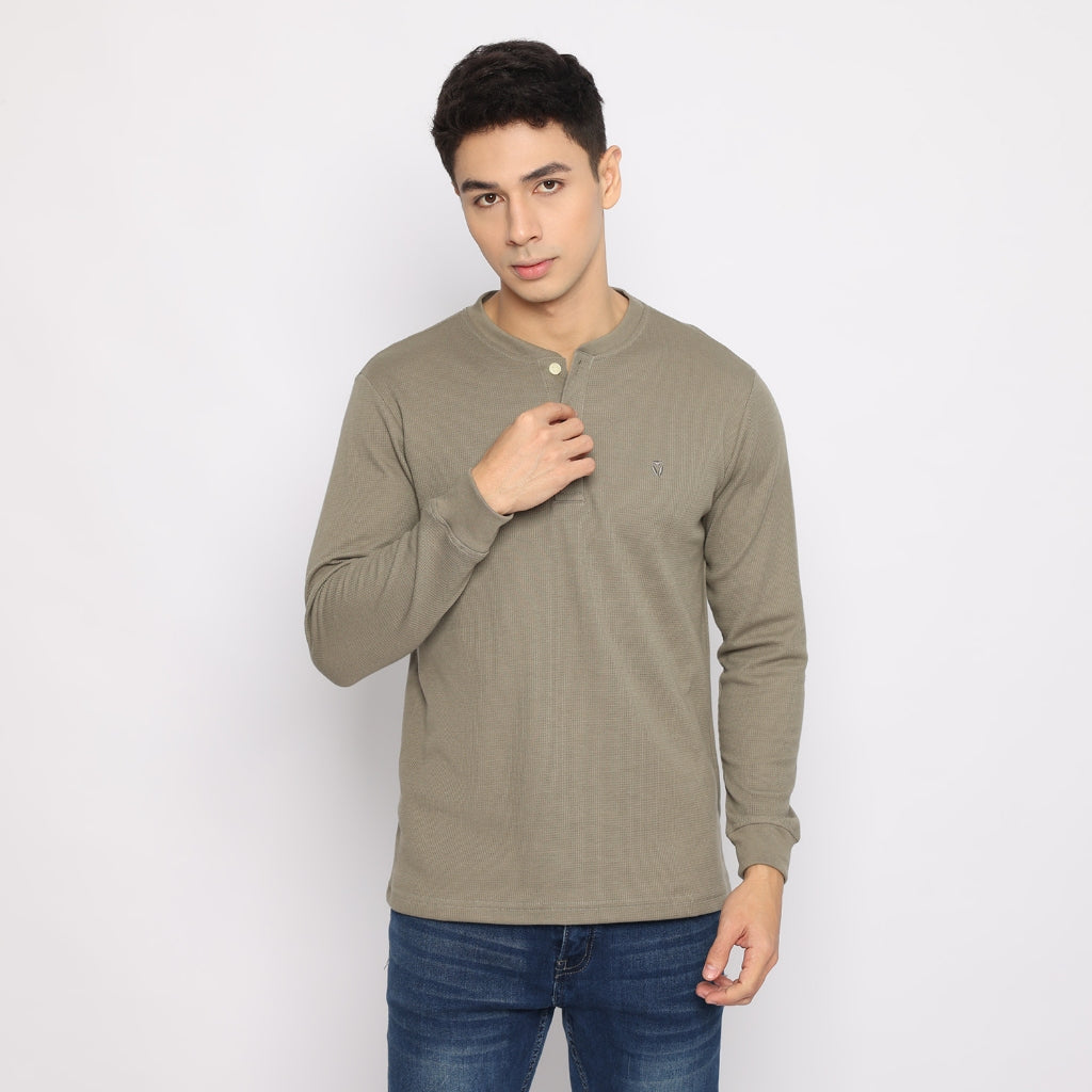 MATSUDA Kaos Lengan Panjang Henley Waffle Katun Miyama