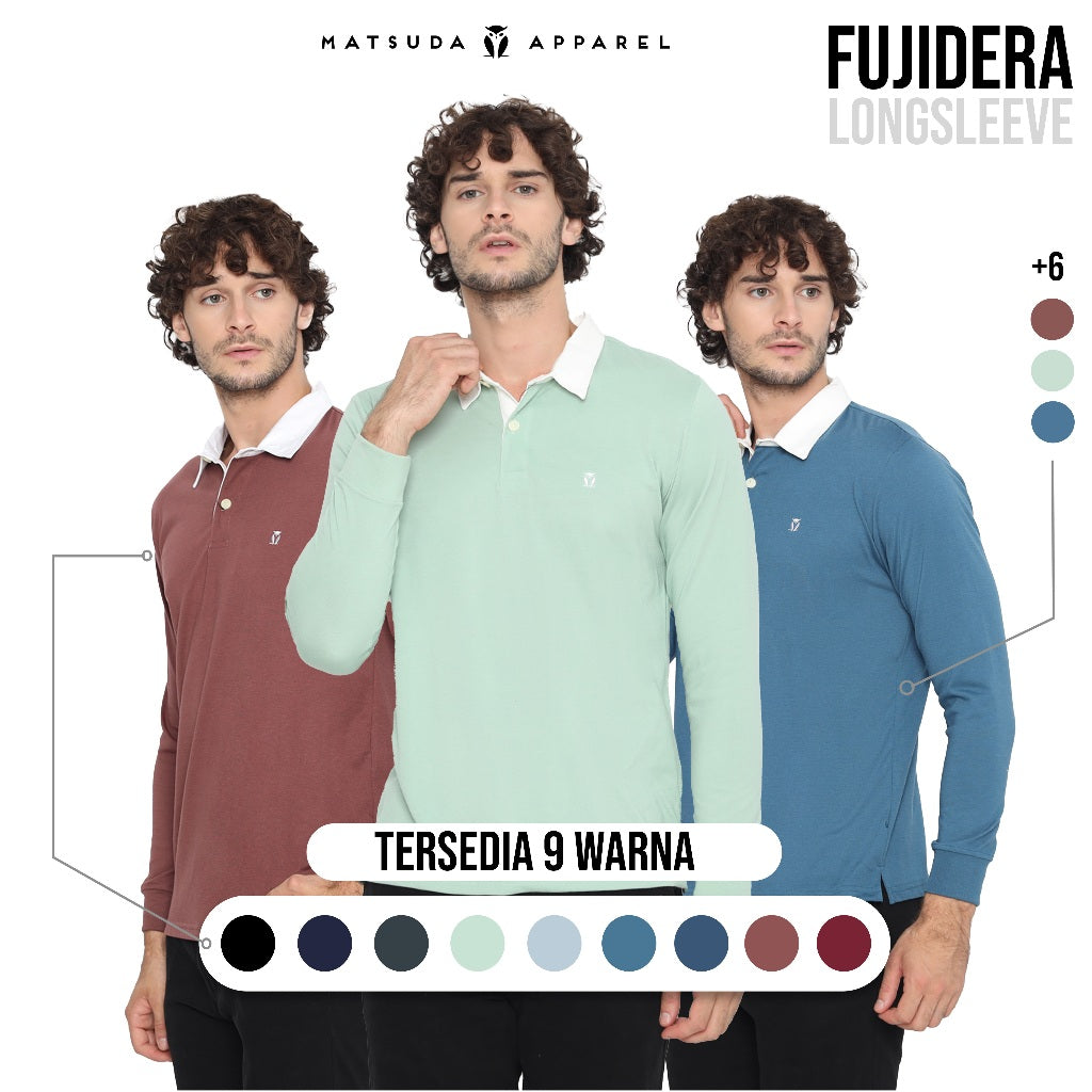 Matsuda Kaos Rugby Polo Shirt Pria Lengan Panjang Fujidera