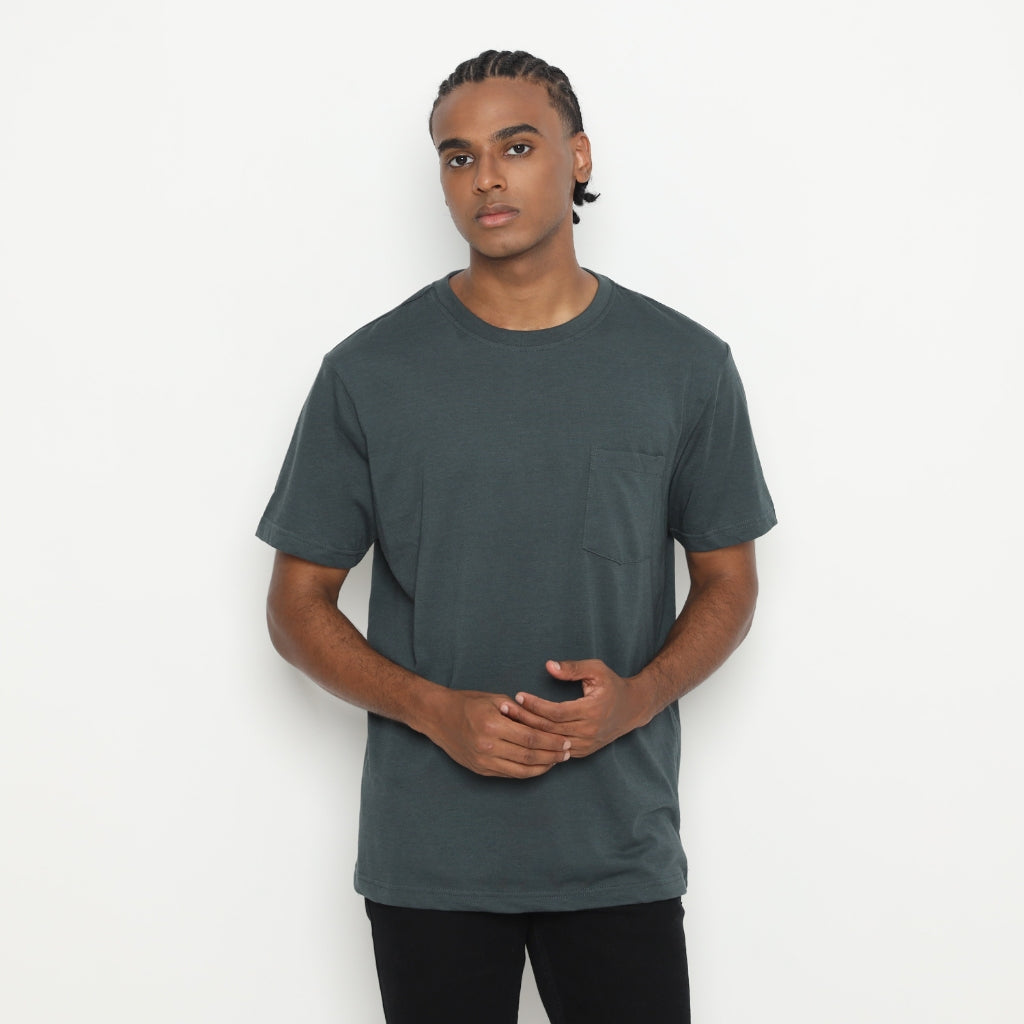 MATSUDA Kaos Polos Pocket T Shirt Cotton Chuo Seri Warna Hijau