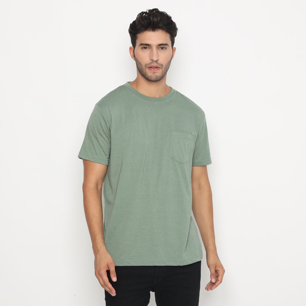 MATSUDA Kaos Polos Pocket T Shirt Cotton Chuo Seri Warna Hijau