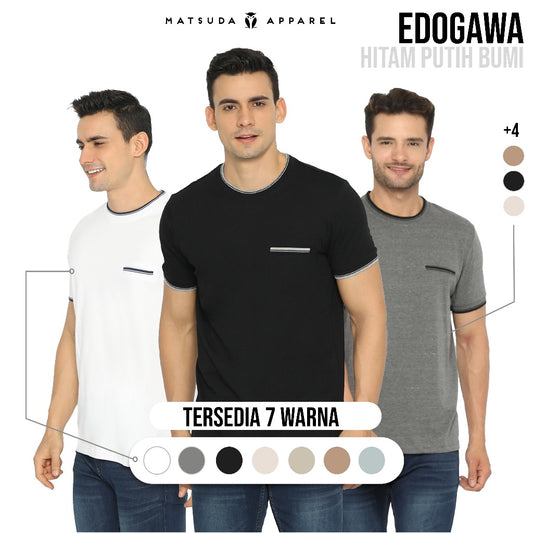 MATSUDA Kaos Pria T Shirt Edogawa Seri Warna Hitam Putih Bumi