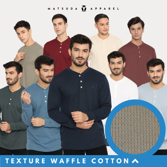 MATSUDA Kaos Lengan Panjang 20S Henley Waffle Katun Miyama