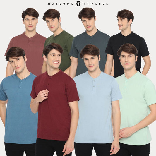 Matsuda Kaos Henley Polos Pria T Shirt Katun Nihama