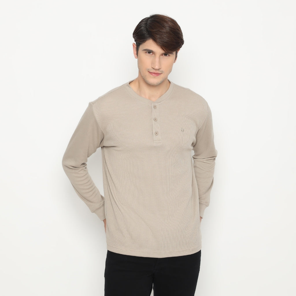 MATSUDA Kaos Lengan Panjang Henley Waffle Katun Miyama