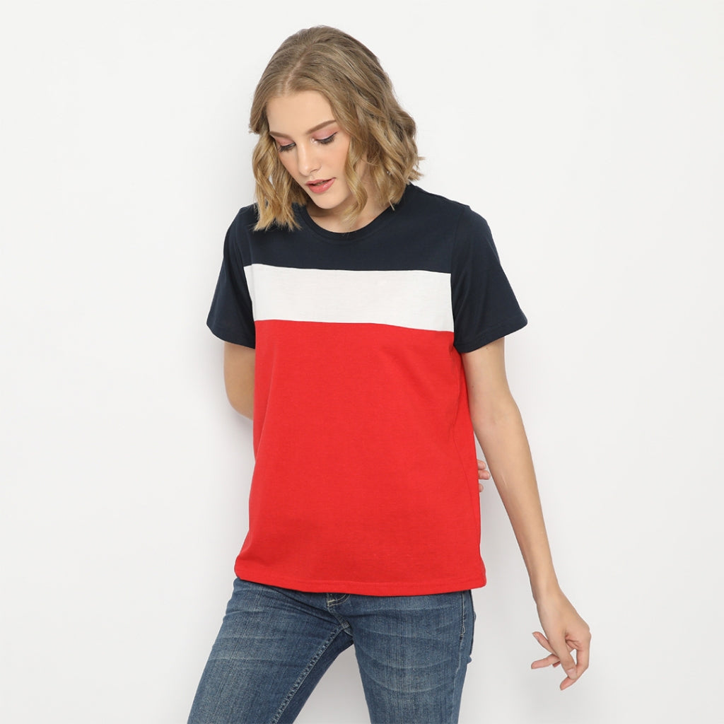 MATSUDA Kaos Wanita T Shirt Stripe Katun Indy