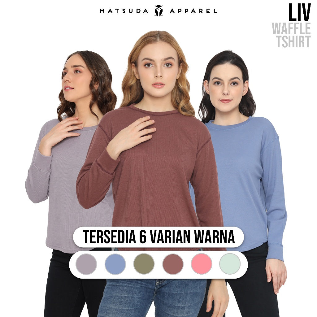 MATSUDA Kaos Polos Wanita Waffle Lengan Panjang Cotton Liv