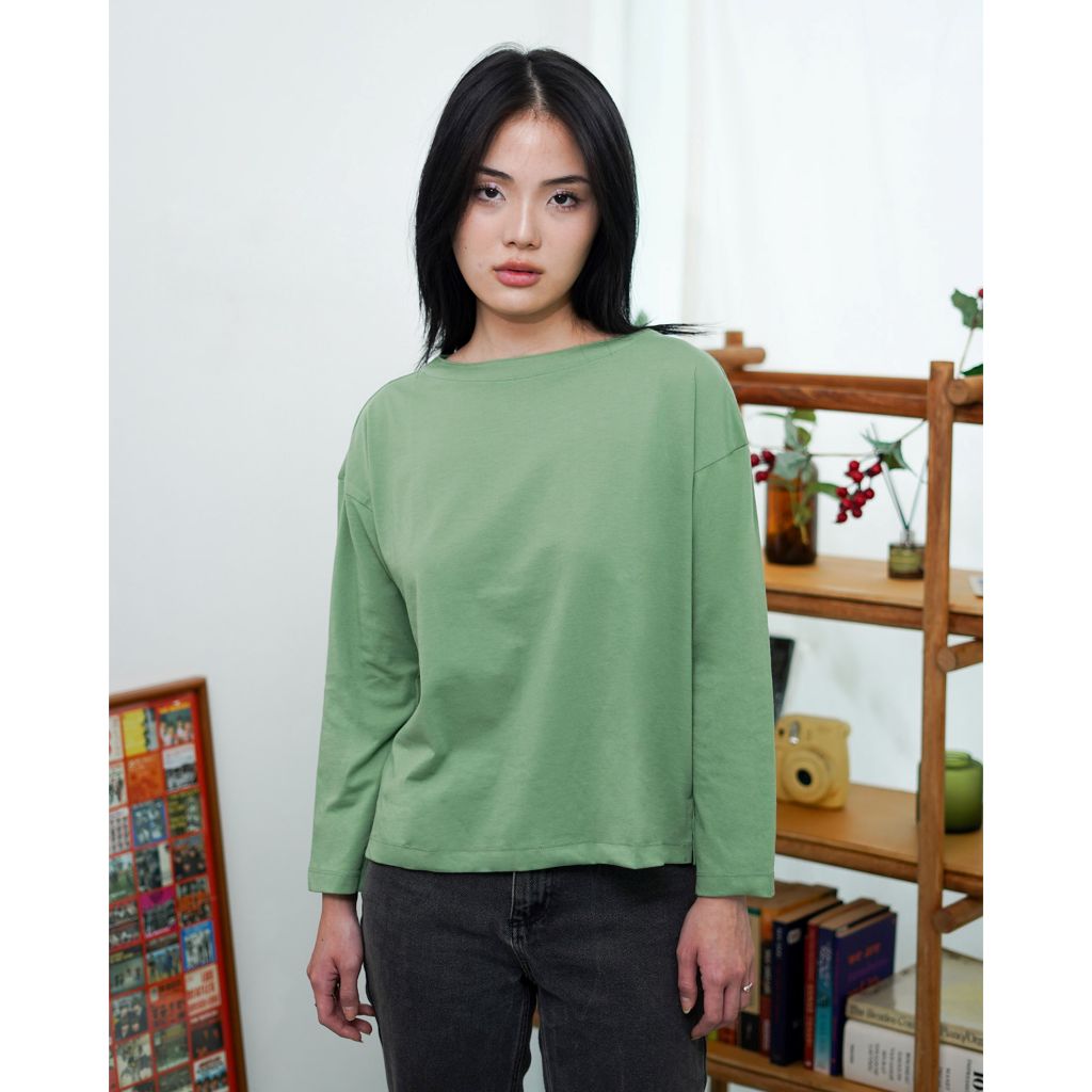 Matsuda Kaos Polos Wanita Lengan Panjang T Shirt Olive