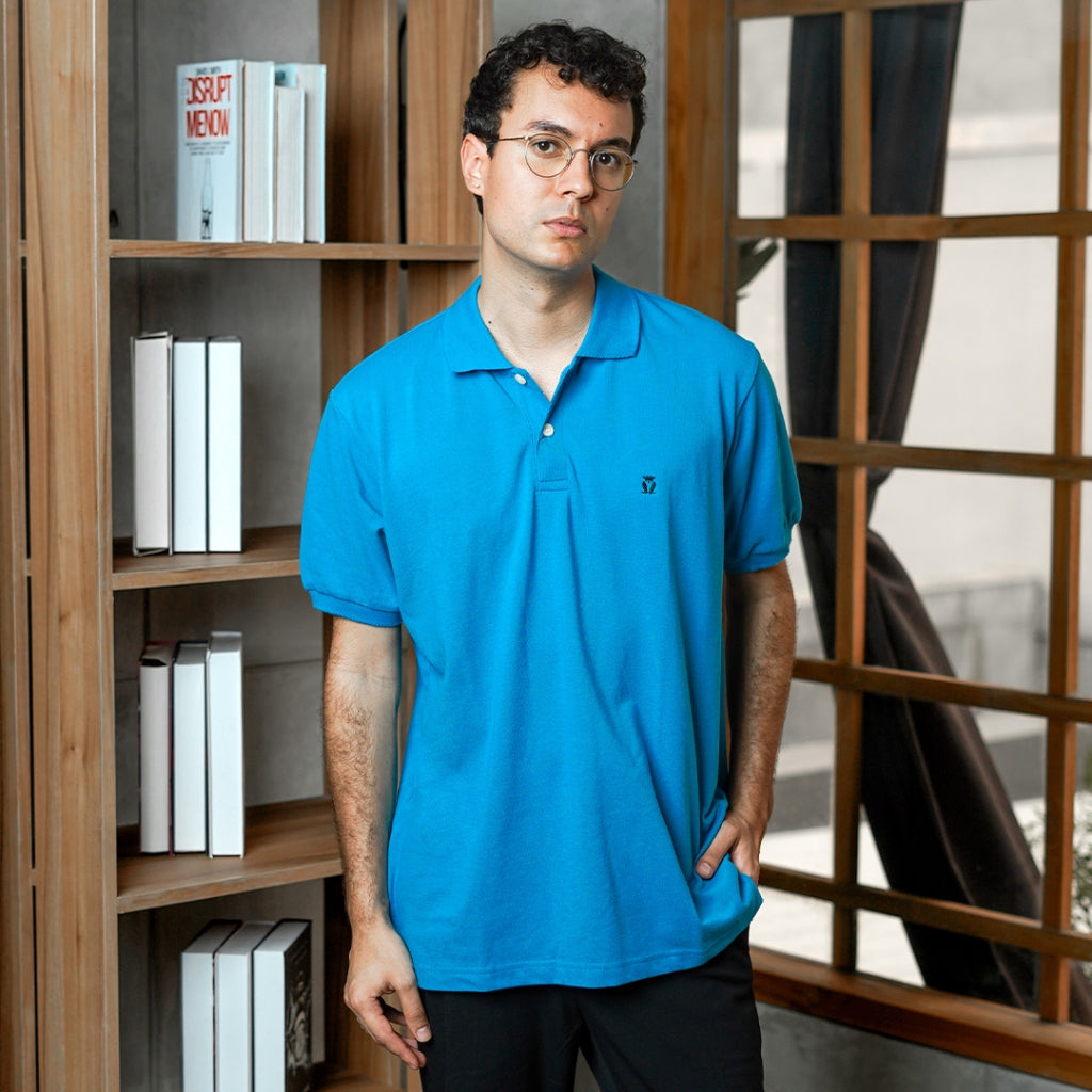 MATSUDA Kaos Polo Shirt Pria Kerah Kushima Seri Warna Biru