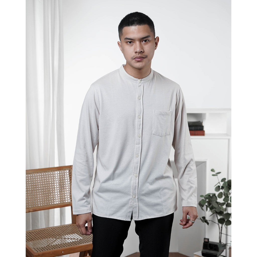 MATSUDA Kemeja Pria Polos Kerah Shanghai Lengan Panjang Katun Koshigaya
