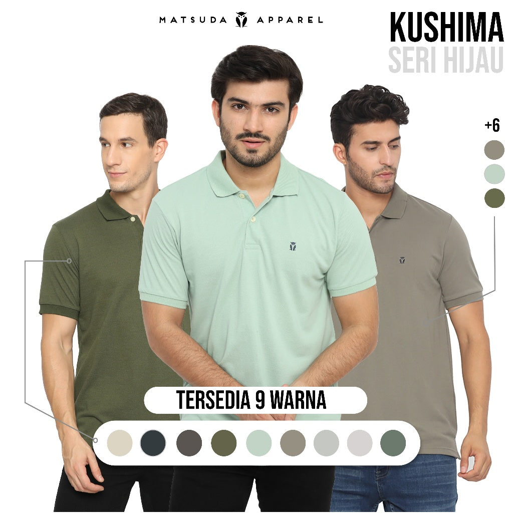 MATSUDA Kaos Polo Shirt Pria Kerah Kushima Seri Warna Hijau