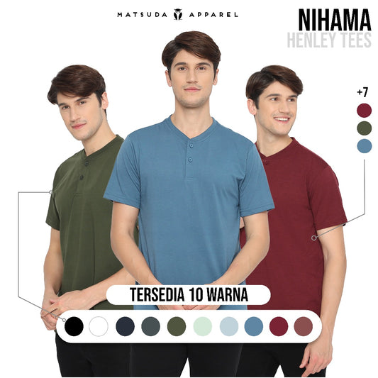 Matsuda Kaos Henley Polos Pria T Shirt Katun Nihama