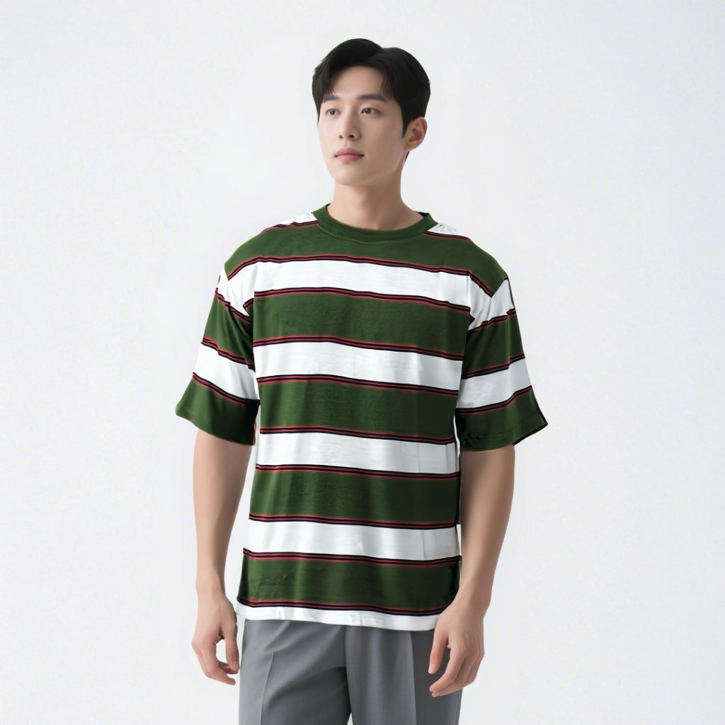 MATSUDA Kaos Oversize Stripe Mobara Olive
