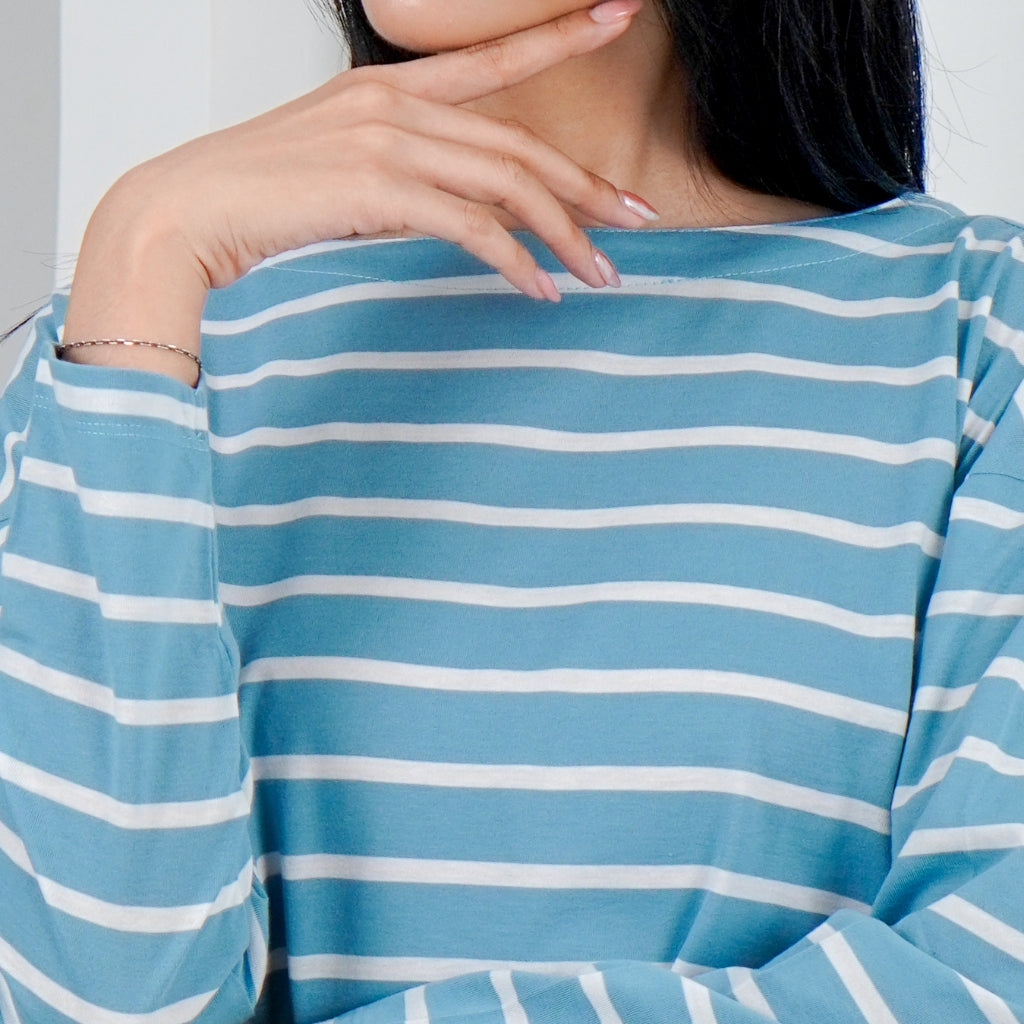 MATSUDA Kaos Wanita T Shirt Stripe Katun Ruby