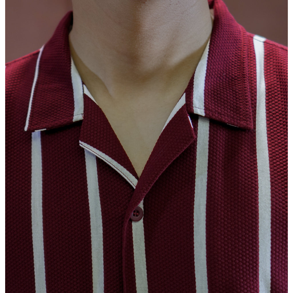 Matsuda Kemeja Pria Stripe Lengan pendek Yamaga Burgundy