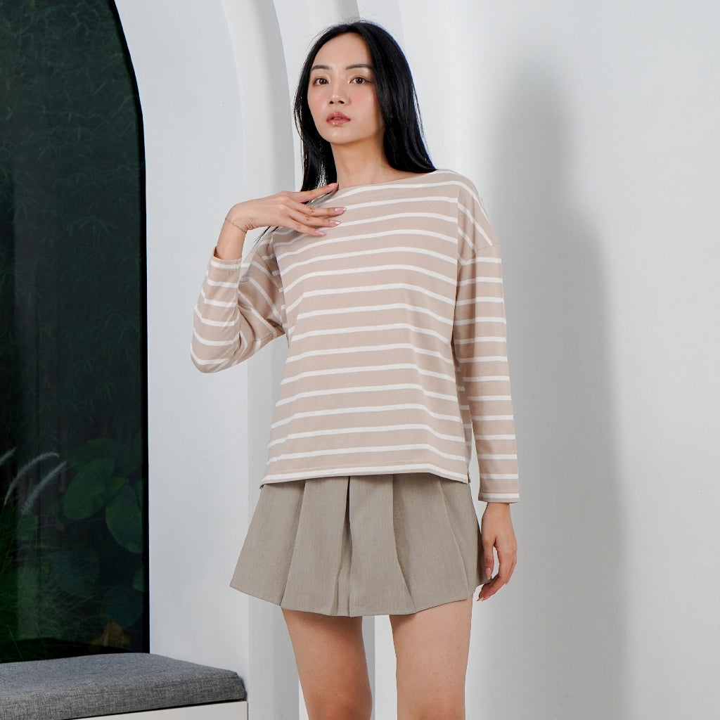 MATSUDA Kaos Wanita T Shirt Stripe Katun Ruby