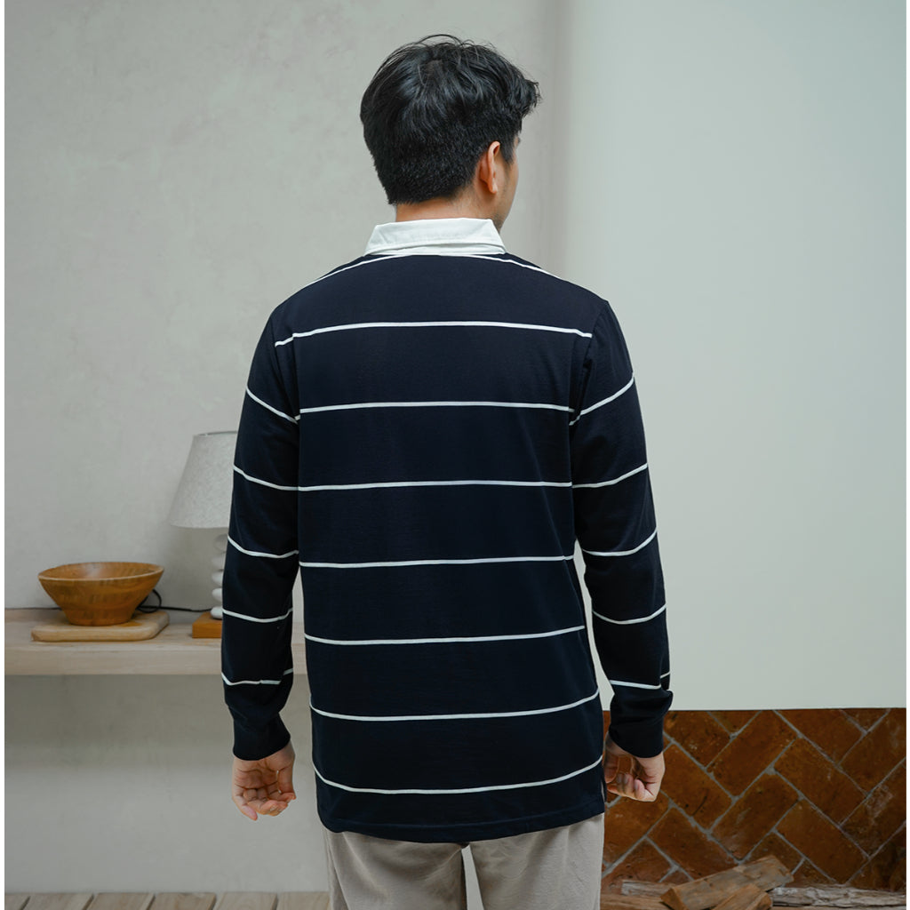 Matsuda Kaos Rugby Polo Shirt Katun Pria Lengan Panjang Tsuyama Navy