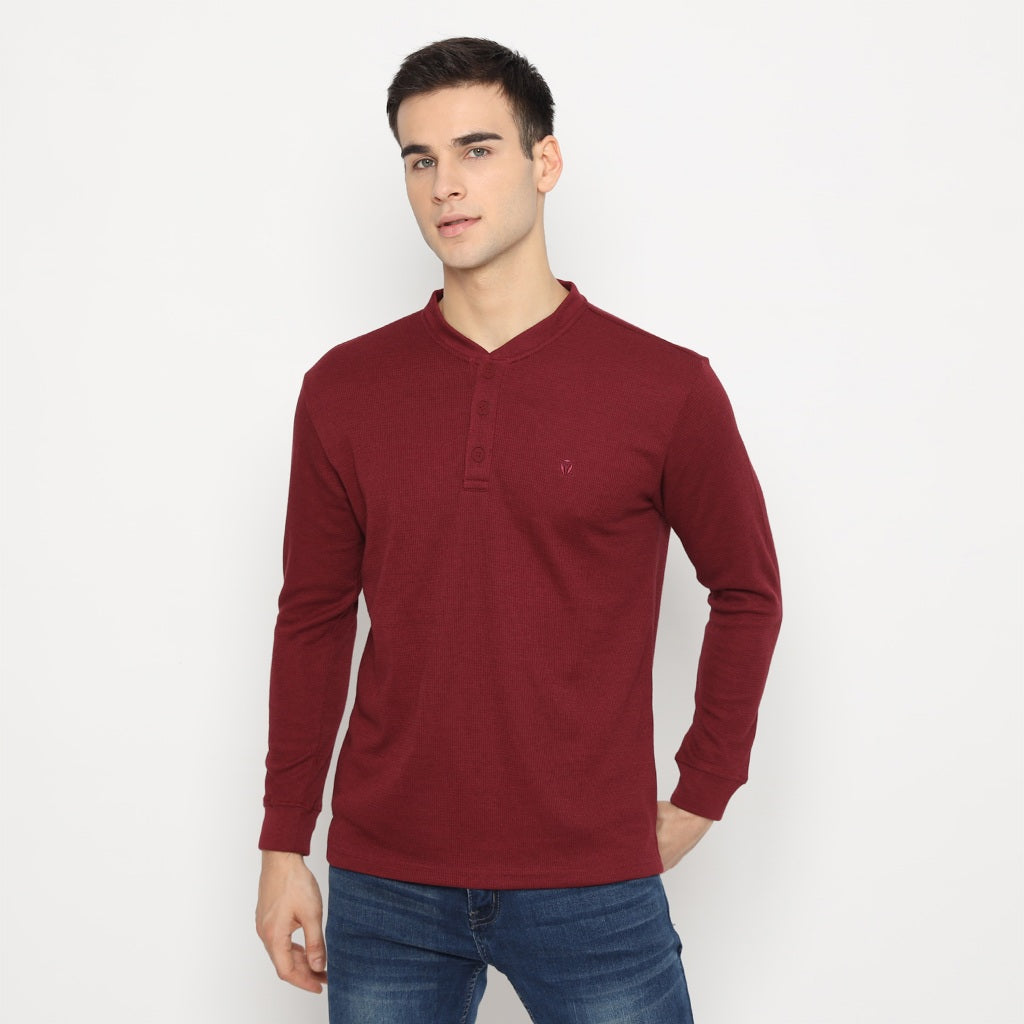 MATSUDA Kaos Lengan Panjang Henley Waffle Katun Miyama