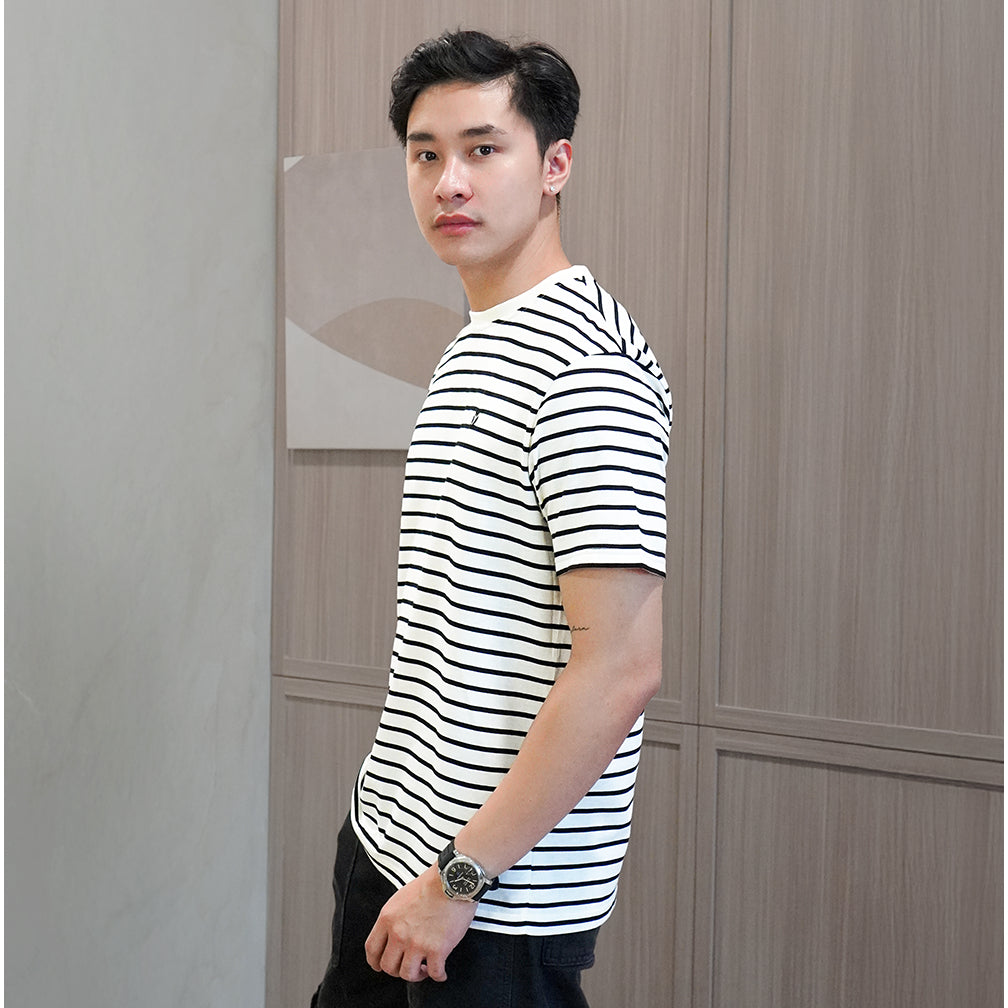 Matsuda T Shirt Pria Kaos Stripe Nantan Oblong Baju Off White Black